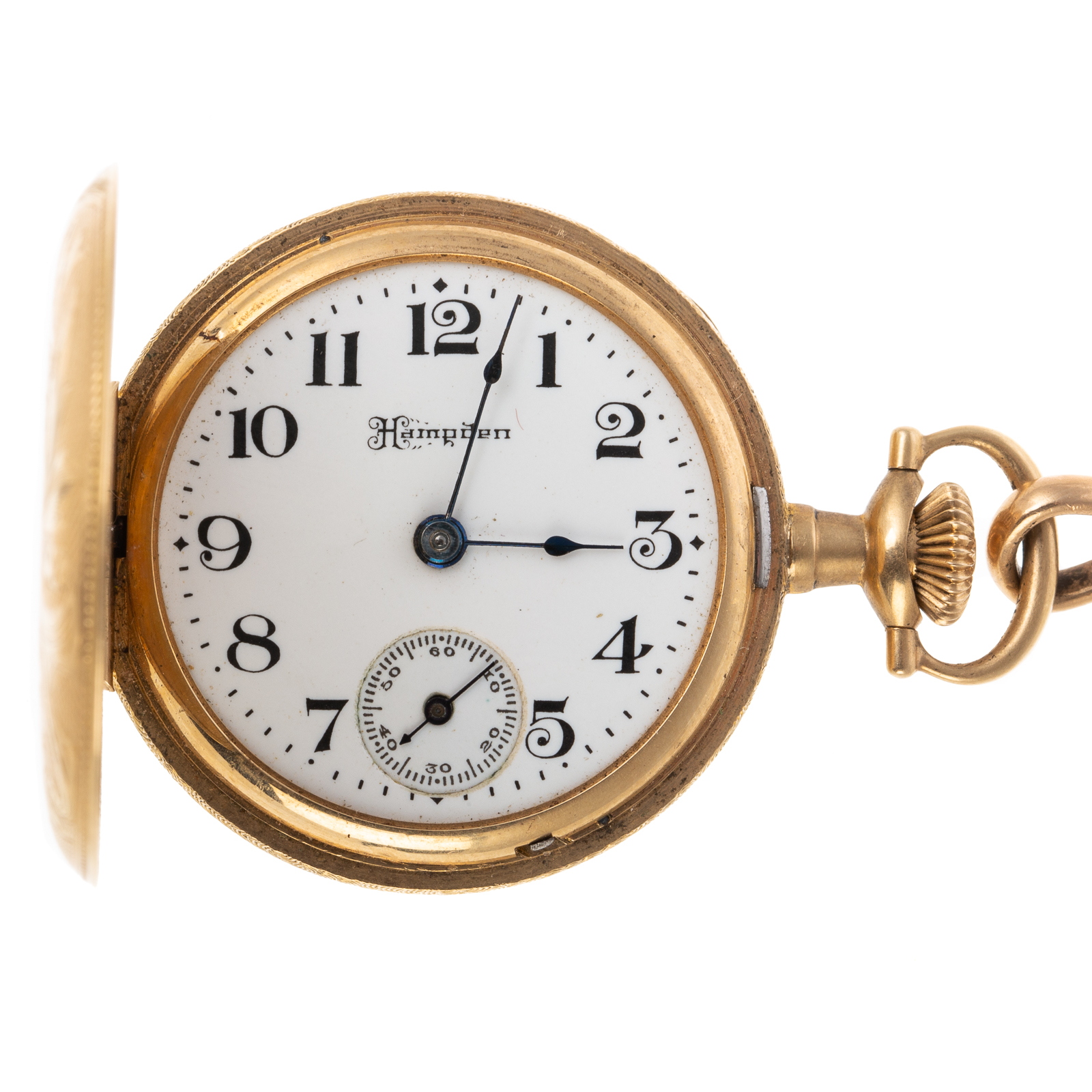 Appraisal: AN ENGRAVED HAMPDEN POCKET WATCH CHAIN IN K K yellow