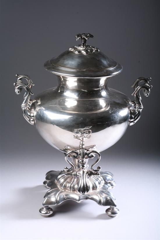 Appraisal: LARGE SILVER PLATED HOT WATER URN late th - early