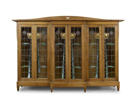 Appraisal: GEORGE WALTON BREAKFRONT LIBRARY BOOKCASE CIRCA oak with stained and