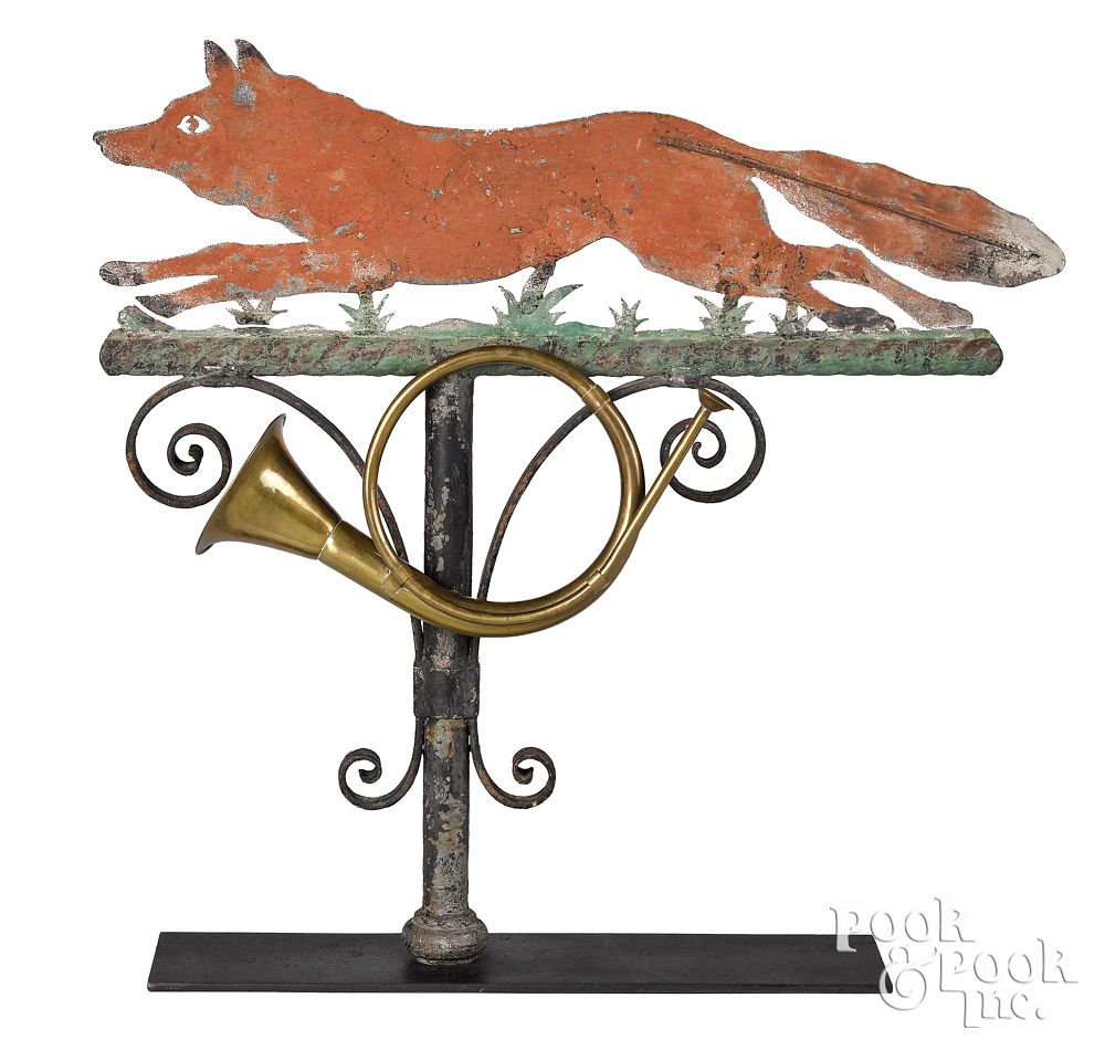 Appraisal: Painted zinc fox weathervane th c Painted zinc fox weathervane