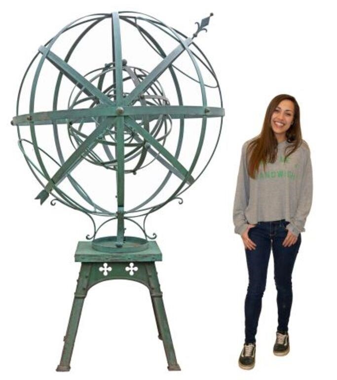 Appraisal: lot Monumental wrought iron armillary sphere in a verdigris finish