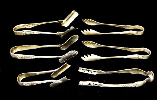 Appraisal: STERLING six asparagus tongs c Tiffany Co tongs diamond and