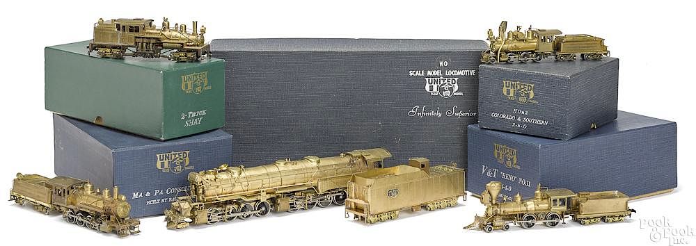 Appraisal: Five United Scale models brass HO train engines Five brass