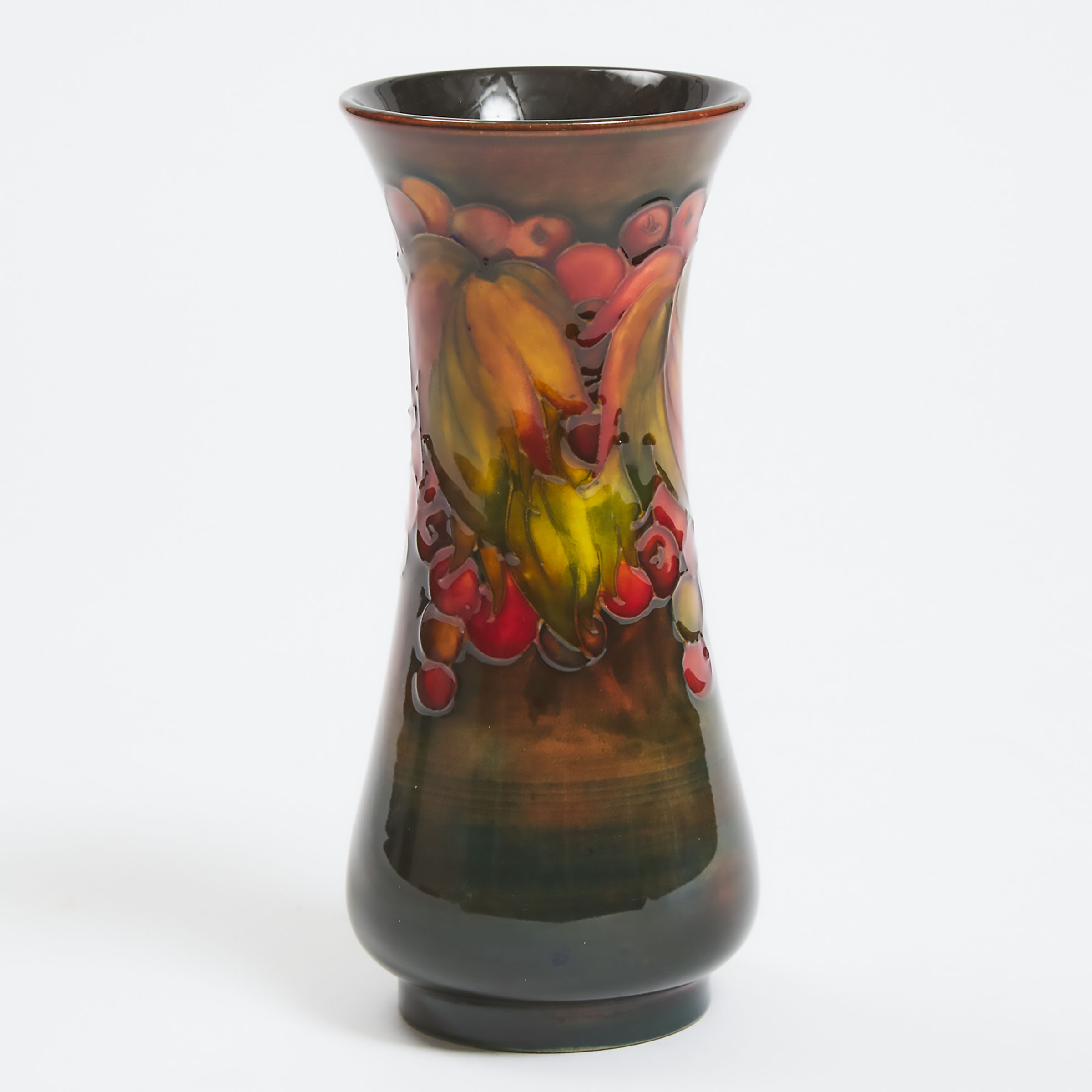 Appraisal: Moorcroft Flamb Grape and Leaf Vase s height in cm