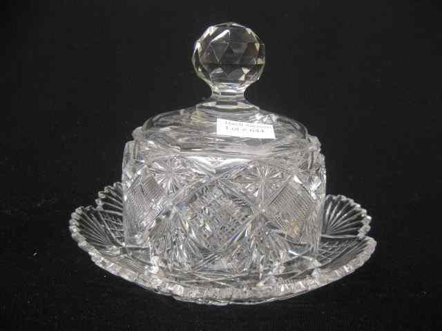 Appraisal: Cut Glass Covered Butter Dish dome top diamond fan designs