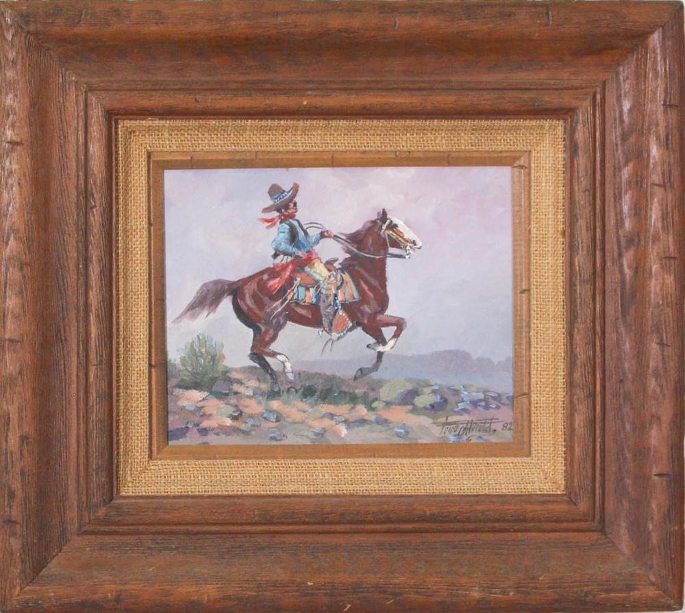 Appraisal: FRED OLDFIELD Washington b oil on canvas cowboy on horseback