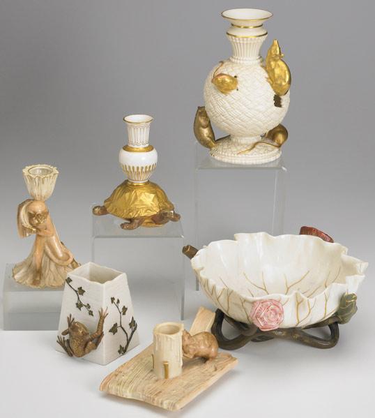 Appraisal: ROYAL WORCESTER Grouping of six animal decorated items late th