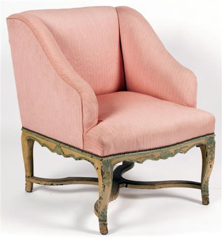 Appraisal: A late th century upholstered and painted fauteuil the cushioned