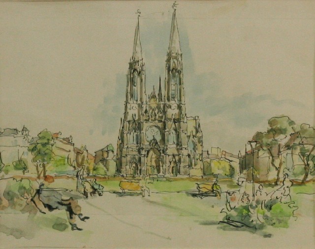 Appraisal: English school In the Cathedral watercolour unsigned x cm