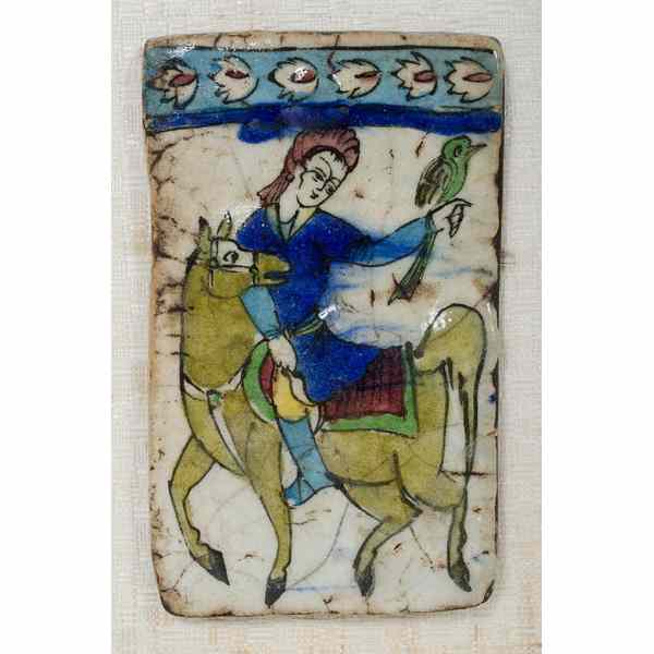 Appraisal: Persian Enameled Tile Persian A painted tile depicting a woman