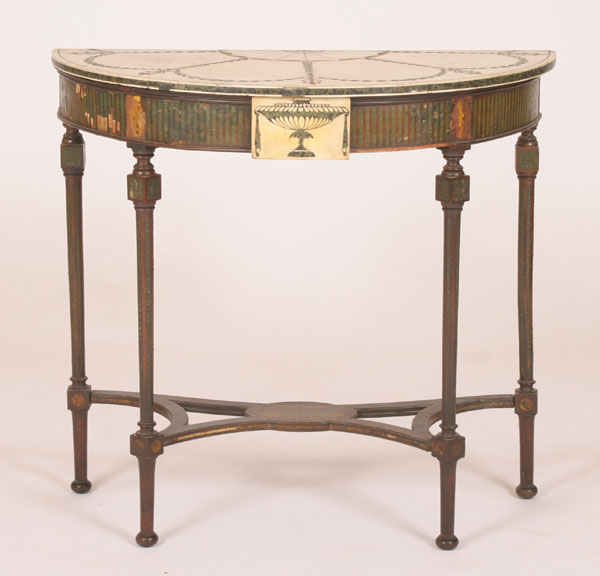 Appraisal: French style marble top demi lune table painted veneered surface