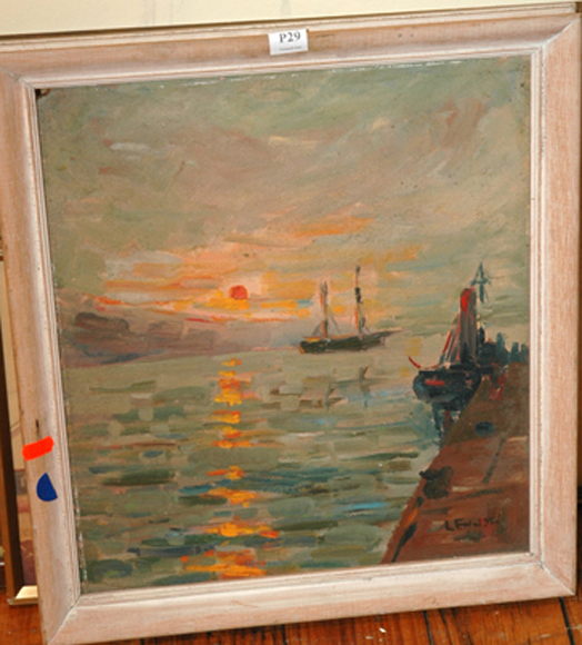 Appraisal: GROUP LOT OF ARTWORKS INCLUDING SUNSET PORT SCENE