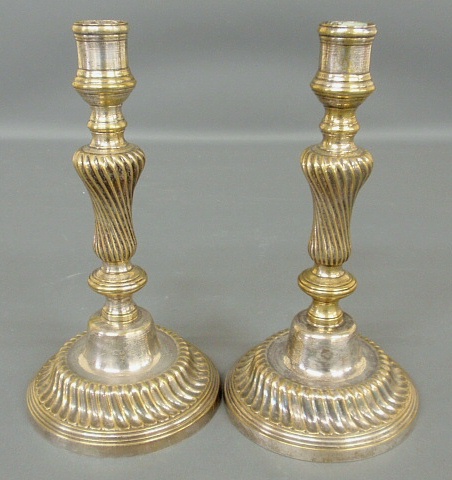 Appraisal: - Pair of French swirled silverplate candlesticks c h bases