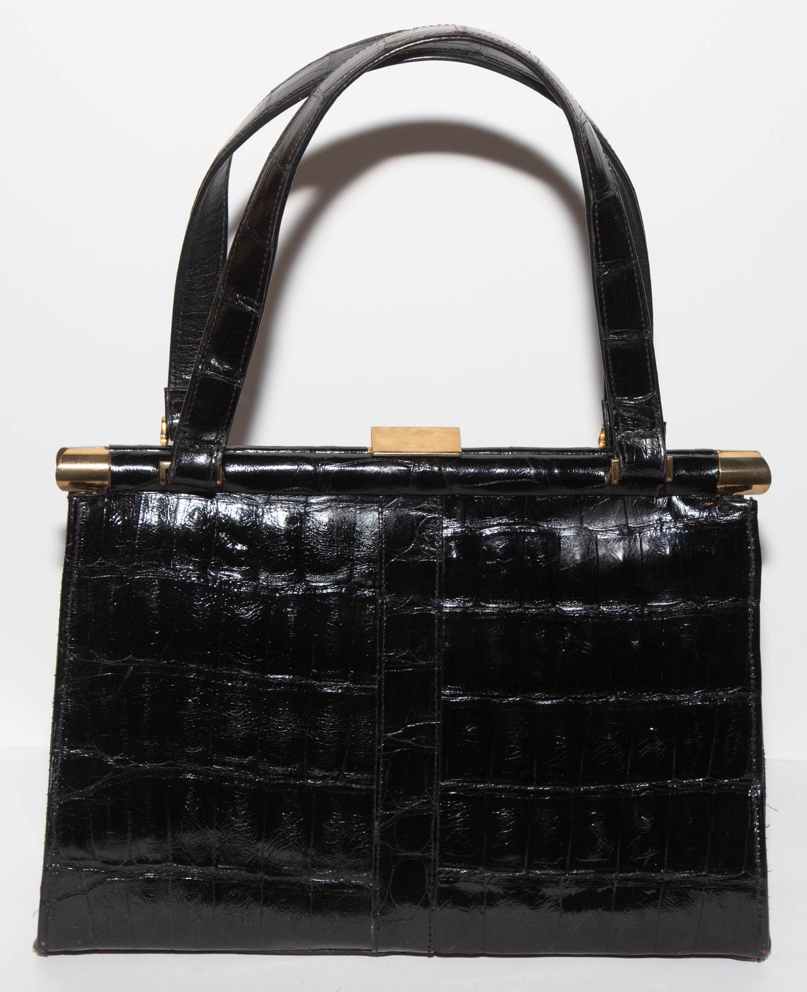 Appraisal: VINTAGE BLACK ALLIGATOR HANDBAG in H in W in D