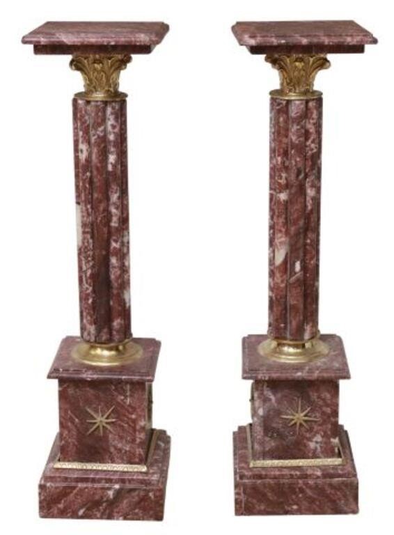 Appraisal: pair Rouge marble and gilt-metal mounted pedestals th c square