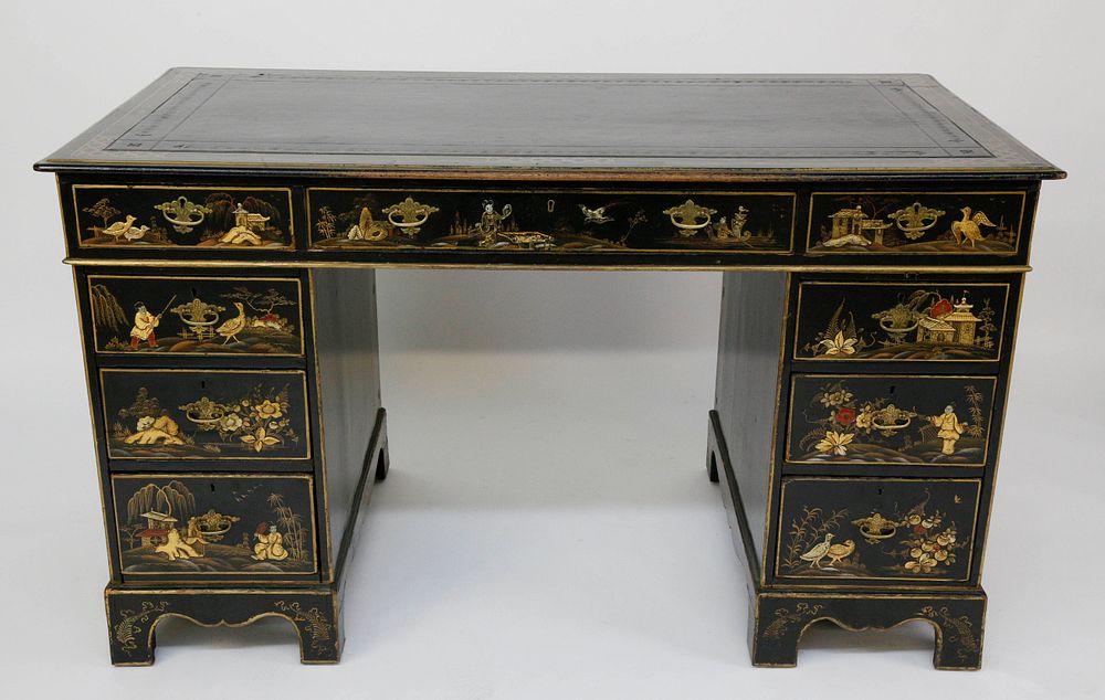 Appraisal: Antique Chinoiserie Decorated Kneehole Desk th Century Antique Chinoiserie Decorated