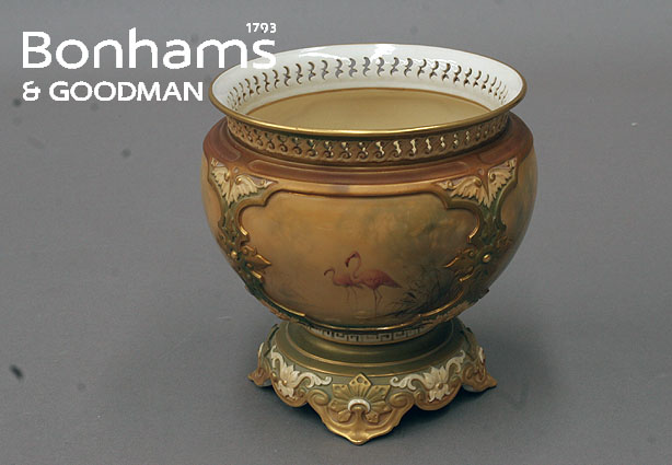 Appraisal: A Royal Worcester jardini re dated painted by William Powell