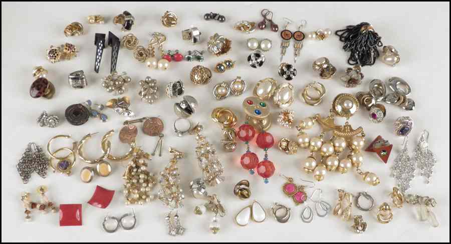 Appraisal: COLLECTION OF UNSIGNED EARCLIPS Rhinestone enamel glass plastic and other