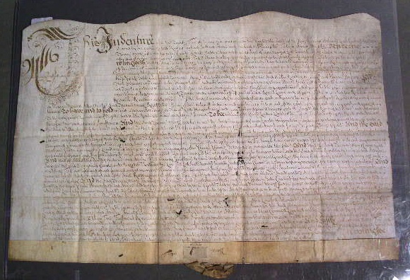 Appraisal: Vellum indenture dated Lancaster probably England with names of Marsh