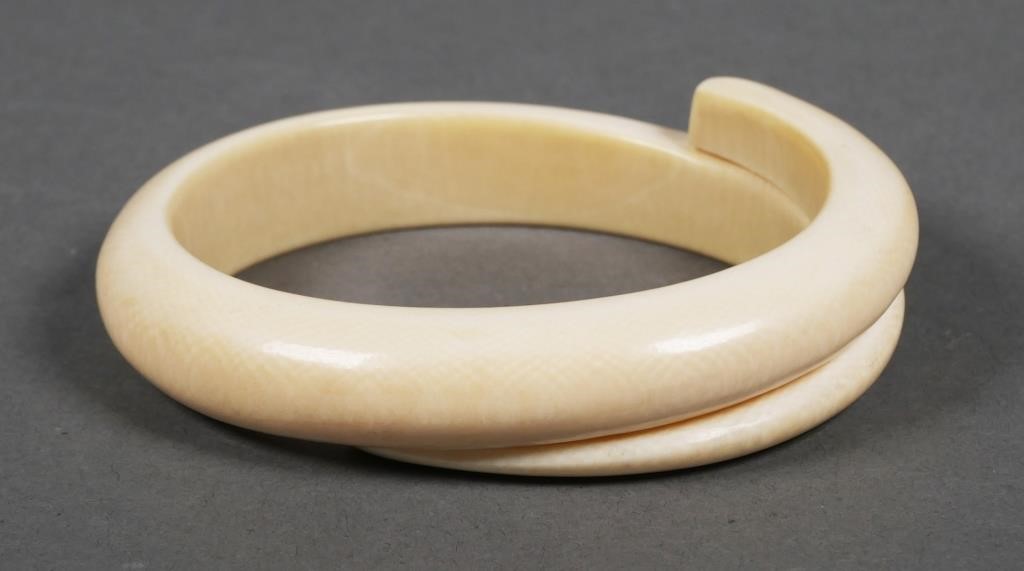 Appraisal: Antique carved ivory bypass bangle bracelet Bracelet Antique carved ivory