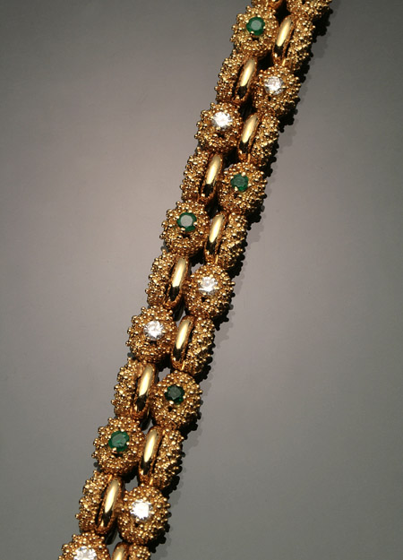 Appraisal: -Karat Yellow-Gold Diamond and Emerald Bracelet Tiffany Co Set with