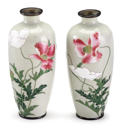 Appraisal: Pair of Japanese Moriage cloisonne vases Kumeno Teitarostampted mark to