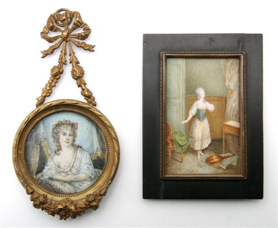 Appraisal: Group of Two Portrait Miniatures on Ivory both depicting a