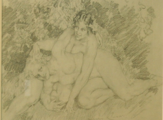 Appraisal: Norman Lindsay - Wrestling Nudes pencil on paper signed 'Norman