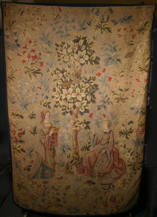 Appraisal: Continental tapestry with figural scene th century Depicting a lion