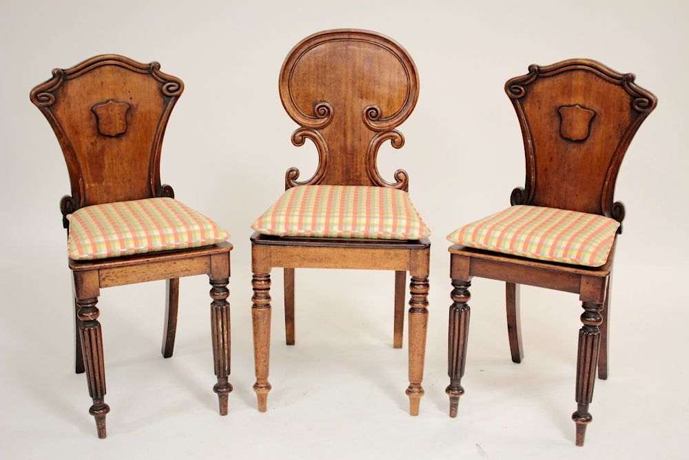 Appraisal: Late Regency Mahogany Hall Chairs th C Comprises of one