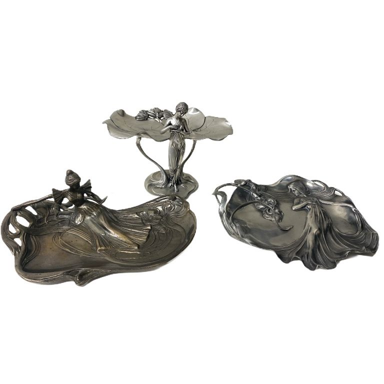 Appraisal: art nouveau Silvered Bronze centerpiece art nouveau Silvered Bronze centerpiece