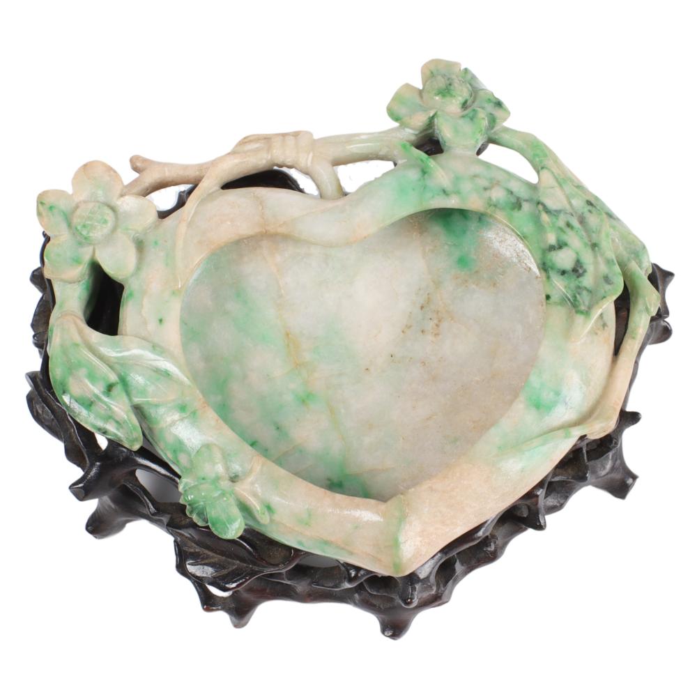 Appraisal: CHINESE CARVED MOTTLED JADE JADEITE BRUSH WASH ON STAND IN