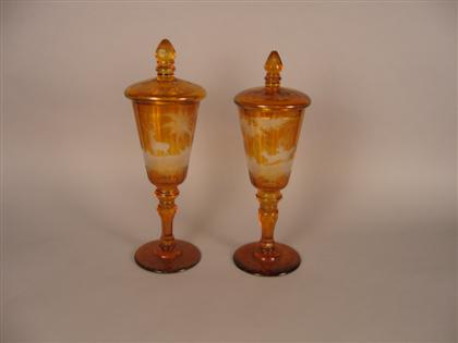 Appraisal: Pair of German amber cut glass vases th th century