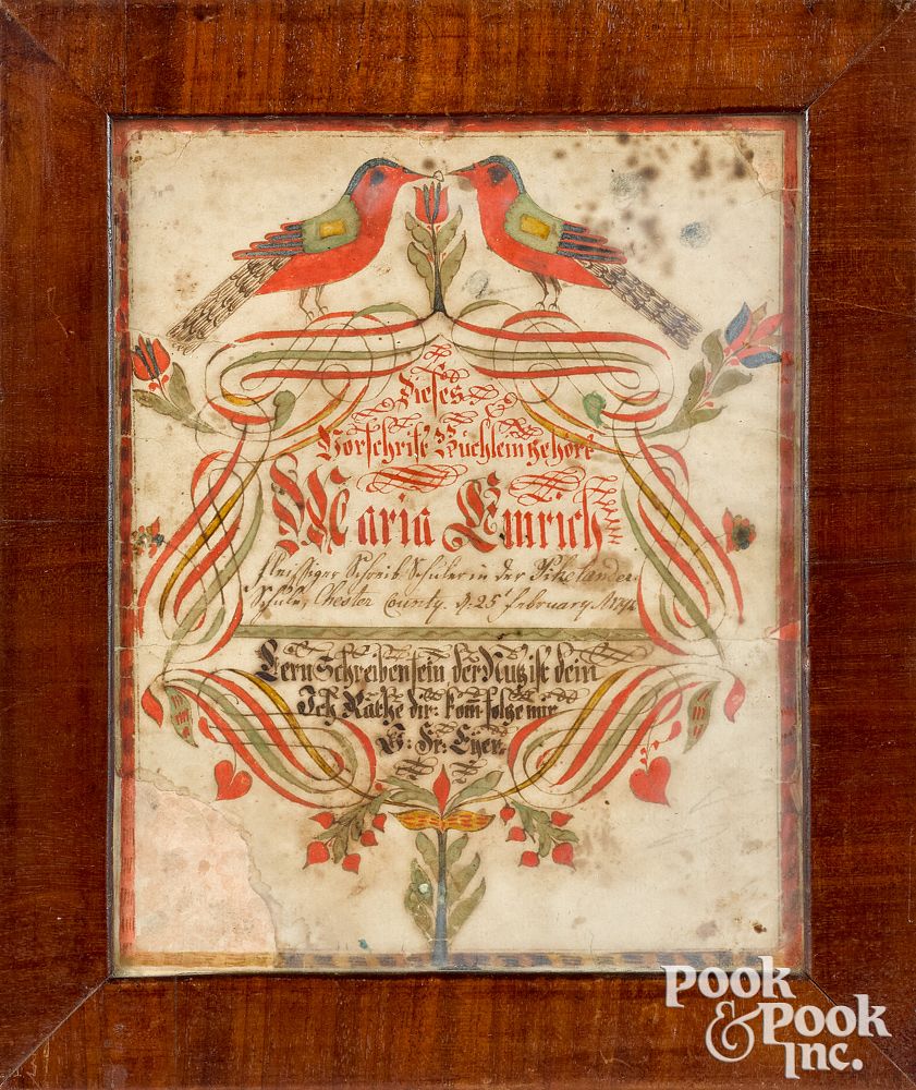 Appraisal: Johann Adam Eyer fraktur birth certificate Johann Adam Eyer Southeastern