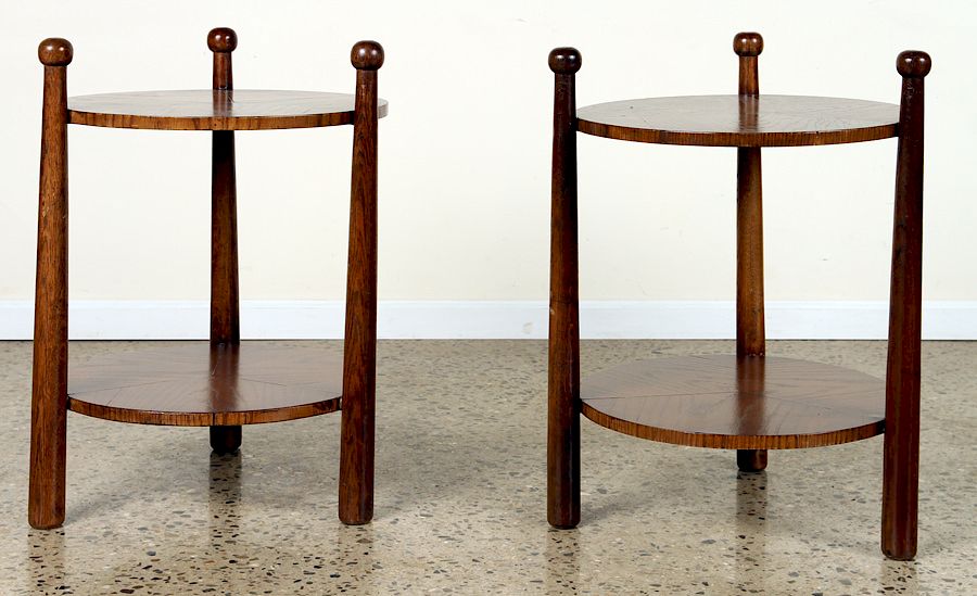 Appraisal: PAIR ROUND OAK END TABLES MANNER OF JEAN ROYER A