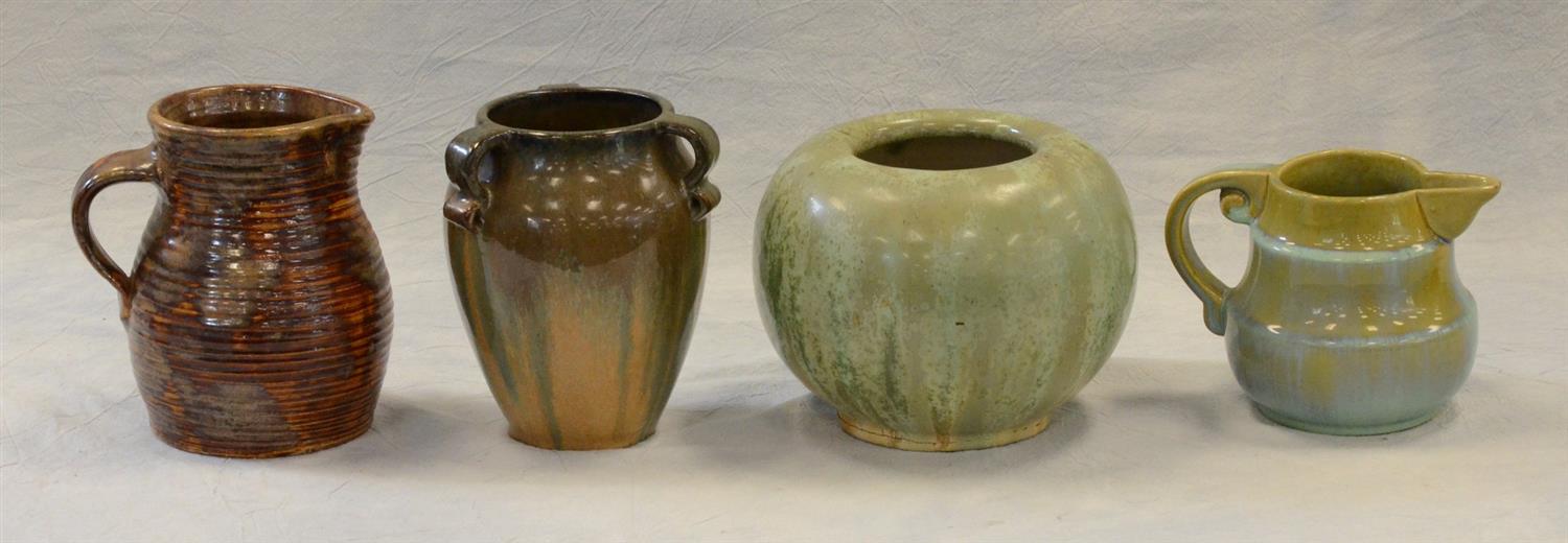 Appraisal: Fulper Pottery pieces pitchers -handled vase early crystalline vase crack