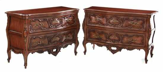 Appraisal: Pair Louis XV Provincial style carved mahogany commodes by Karges