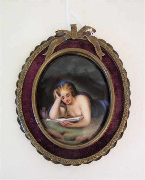 Appraisal: MINIATURE OIL PORTRAIT PAINTING ON PORCELAIN Study of young woman