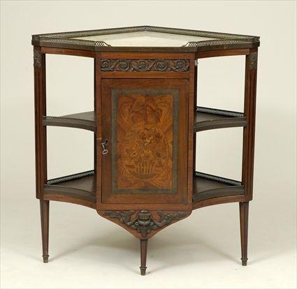 Appraisal: Louis XVI-Style Gilt-Metal Mounted Tulipwood and Marquetry Marble-Top Encoignure x