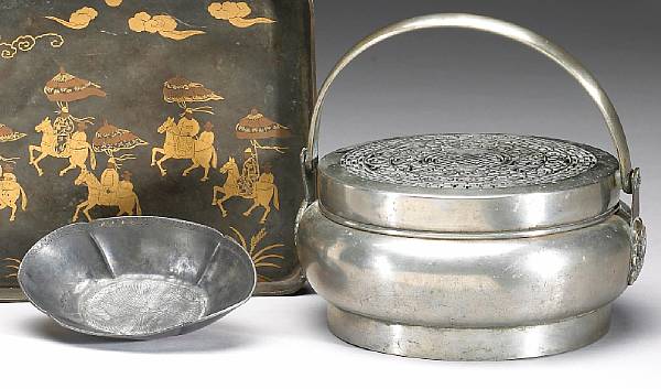 Appraisal: Two metal containers The first a Republican Period paktong cylindrical