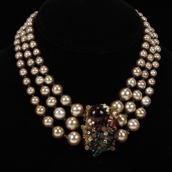 Appraisal: Miriam Haskell Faux Pearl Rhinestone Necklace with glass jelly cabochons