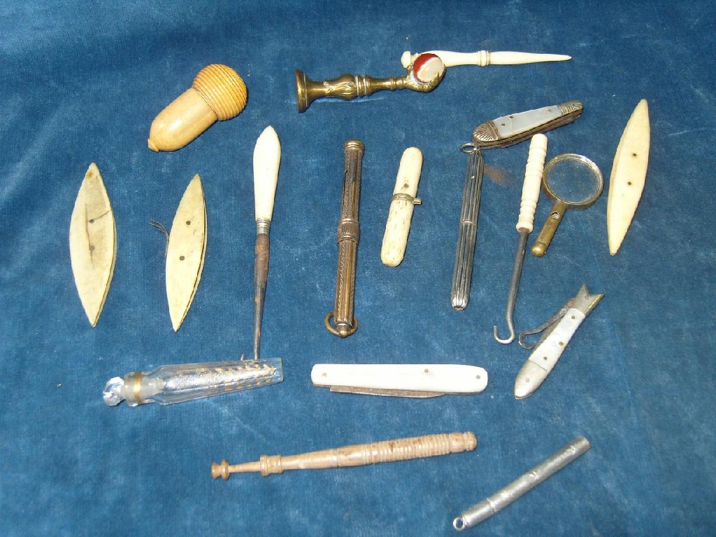 Appraisal: A small collection of miscellaneous including ivory sewing tools mother