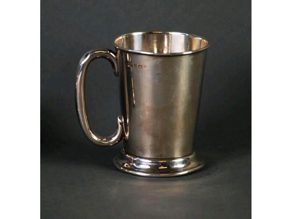 Appraisal: GEORGE V SILVER CHRISTENING MUG plain tapering form with loop