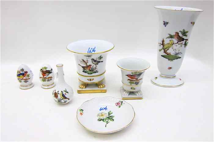 Appraisal: SEVEN PIECES HEREND FINE PORCELAIN HOLLOWWARE In the ''Rothschild Bird''