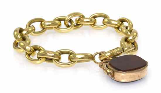 Appraisal: An Karat Yellow Gold Bracelet with Antique Karat Fob Pendant