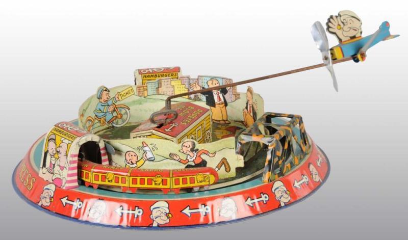 Appraisal: Marx Popeye Express with Airplane in Orig Box Description Tin