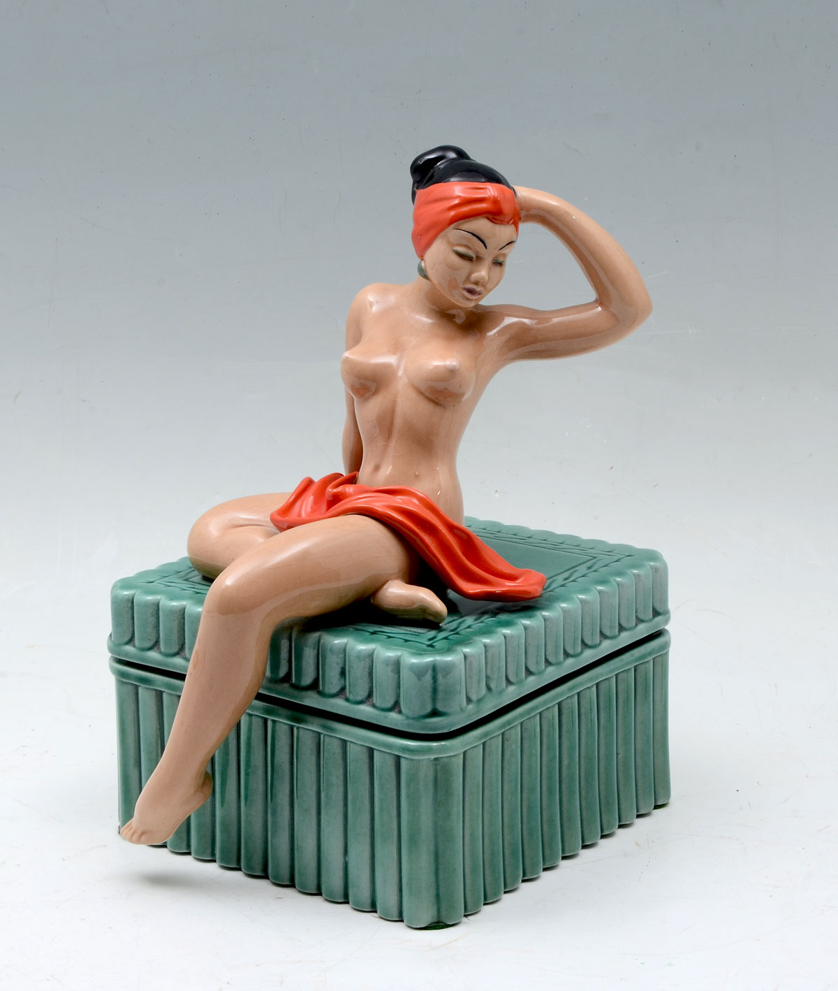 Appraisal: DOROTHY KINDELL NUDE WOMAN POTTERY BOX Large Dorothy Kindell art