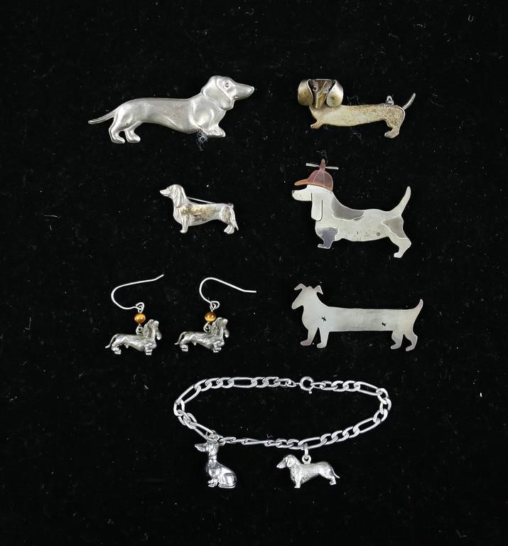 Appraisal: Lot of sterling and silver tone Dachshund dog jewelry sterling