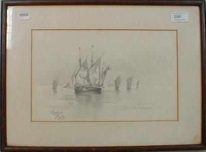 Appraisal: A pencil sketch of sailing boats signed