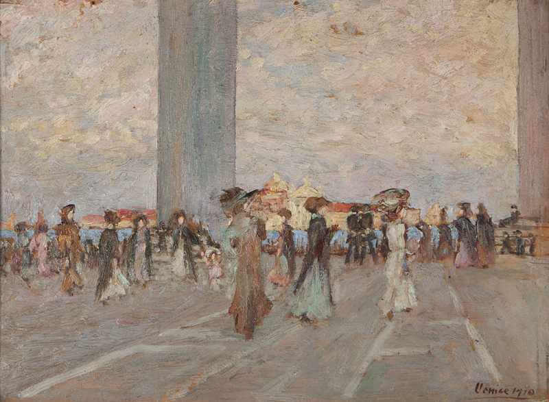 Appraisal: Figures promenading in St Mark's Square Venice oil on panel